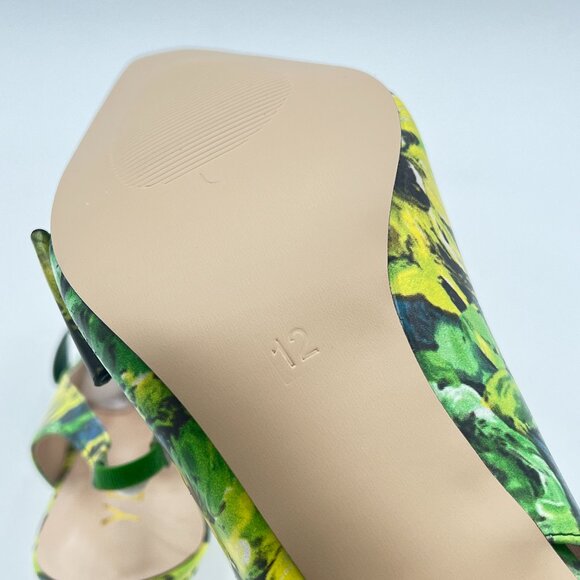 YDN Green Painting High Heel Pumps Bow Pointed Toe Slingback Slip on Sandal - Picture 6 of 8